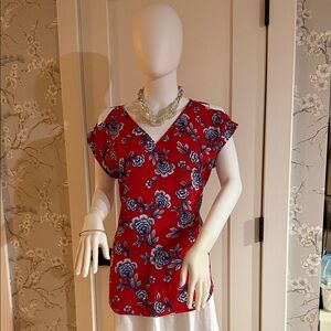 Express Red and Blue Floral Blouse